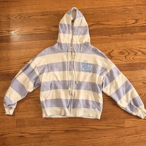 Mighty Fine Striped Preppy Nautical Beach Women's Drawstring Hoodie M